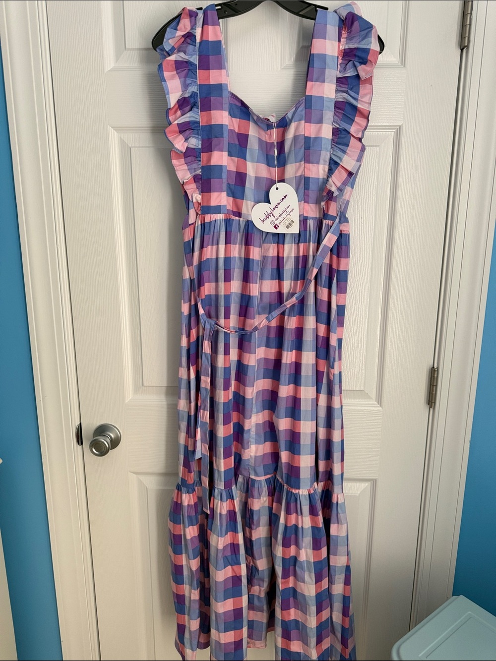 women’s Pink & Purple Gingham Ruffle Strap Pajama Dress